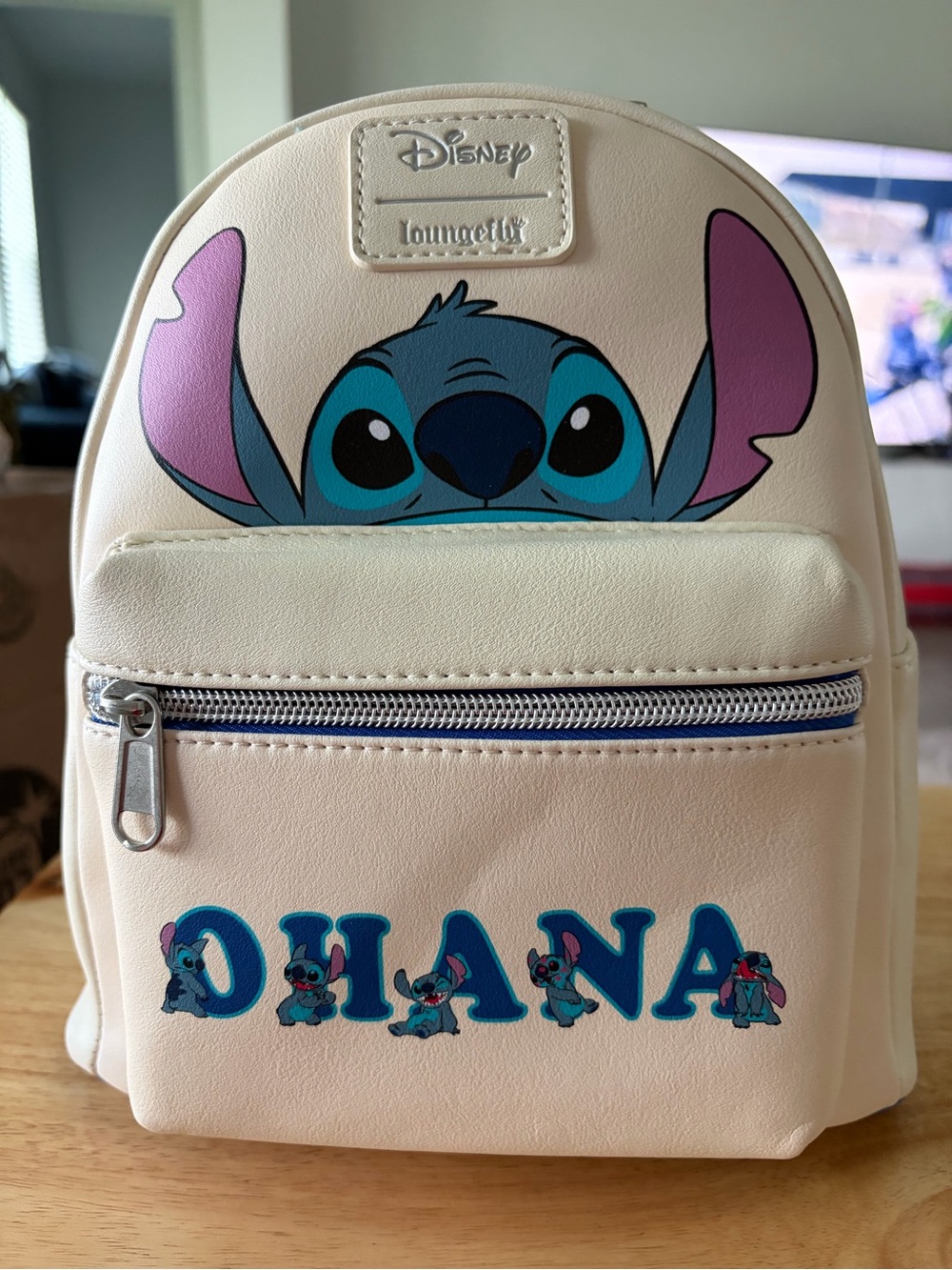 Loungefly Cream Stitch Mini Backpack with Pink & Blue Accents